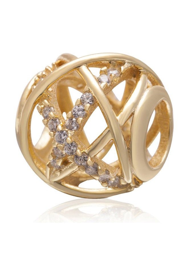 Gold Plated Galaxy Charm Authentic 925 Sterling Silver Openwork Charms with Clear CZ for European Bracelet