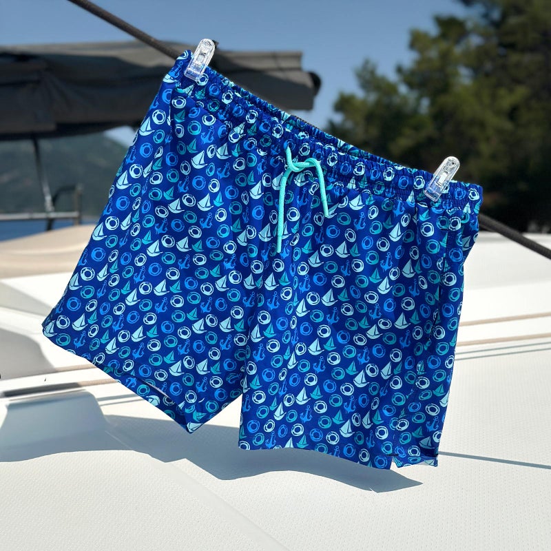 Anemoss Men Swimming Shorts, 100% Polyester Quick-Dry, 3-Pocket Mesh Lining, Drawstring Elastic Waist, Essential Swimwear Trunks for Men, Marine Theme, Made in Turkey - Image 2