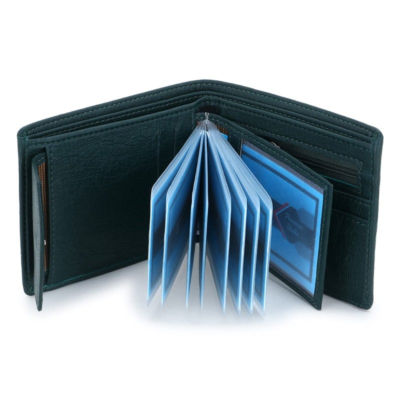 Dezire Crafts Men's Bi-Fold, Textured PU Leather/Slim Wallets with Detachable Card Slot Case (Green) - Image 2