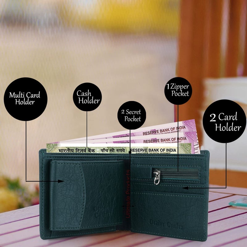 Dezire Crafts Men's Bi-Fold, Textured PU Leather/Slim Wallets with Detachable Card Slot Case (Green) - Image 3