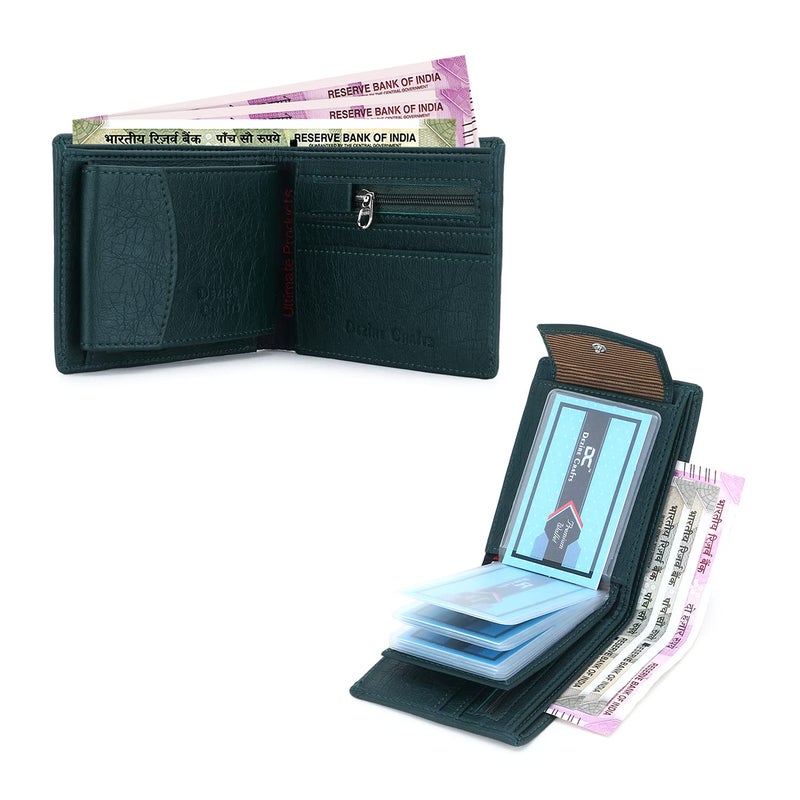 Dezire Crafts Men's Bi-Fold, Textured PU Leather/Slim Wallets with Detachable Card Slot Case (Green) - Image 4