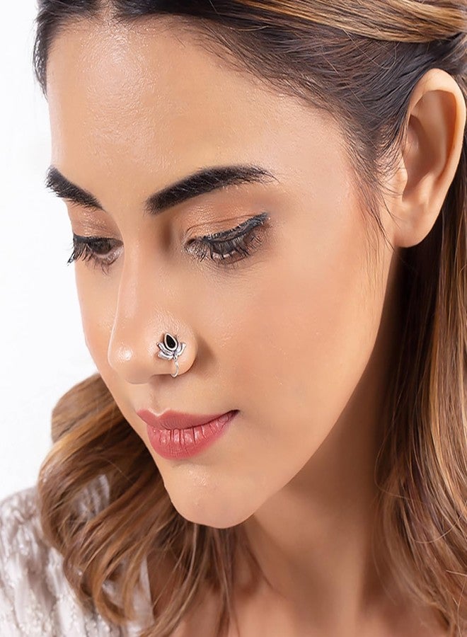 فويلا دبوس أنف أنيق من النحاس المطلي بالفضة المؤكسدة من فويلا، مزين بالمينا على شكل عيون شريرة ولوتس، للنساء والفتيات - Image 3