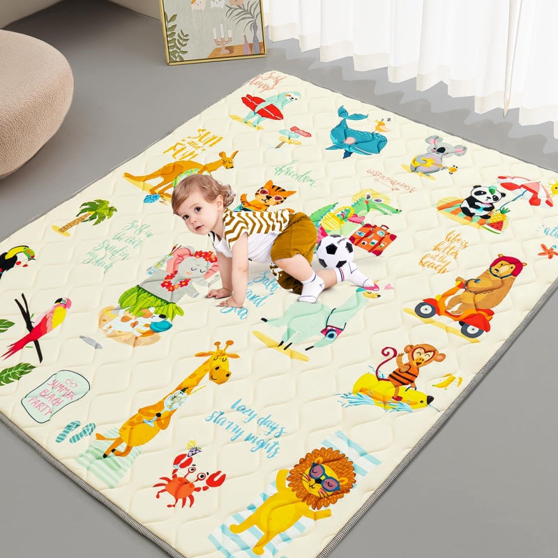 TreeBud Baby Play Mat - Thicken 71x59 Inch Soft Foam Crawling Mat for Playpen & Floor, Non-Slip Waterproof Playmats for Infants & Toddlers, Portable Foldable & Machine Washable, Beach Animals - Image 1