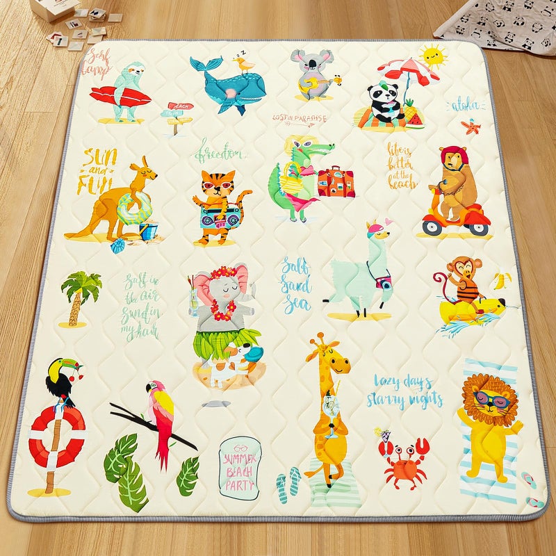 TreeBud Baby Play Mat - Thicken 71x59 Inch Soft Foam Crawling Mat for Playpen & Floor, Non-Slip Waterproof Playmats for Infants & Toddlers, Portable Foldable & Machine Washable, Beach Animals - Image 2