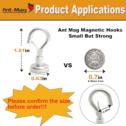 Ant Mag Magnetic Hooks Heavy Duty with Snap 22lbs Strong Magnet Hooks Great Hanging for Refrigerator, Cruise Cabin, Grill, Wreath,Kitchen,Office 10 Pack - Image 2