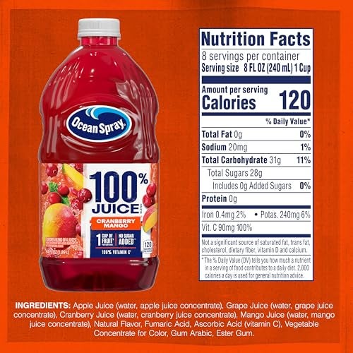 Ocean Spray 100 Juice Cranberry Mango Juice Blend 64 Fl Oz Bottle - Image 5