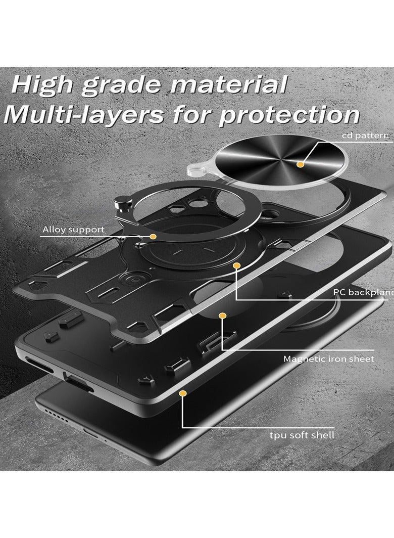 هونور ماجيك 7 برو 5G حالة الهاتف المحمول ، عدسة الكاميرا انزلاق الغطاء المغناطيسي الدائري قوس حماية حالة الهاتف المحمول ، تنطبق على هونور ماجيك 7 برو 5G ، أسود - Image 2