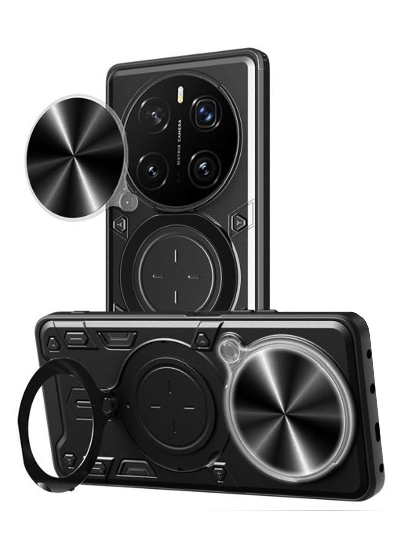 هونور ماجيك 7 برو 5G حالة الهاتف المحمول ، عدسة الكاميرا انزلاق الغطاء المغناطيسي الدائري قوس حماية حالة الهاتف المحمول ، تنطبق على هونور ماجيك 7 برو 5G ، أسود - Image 1