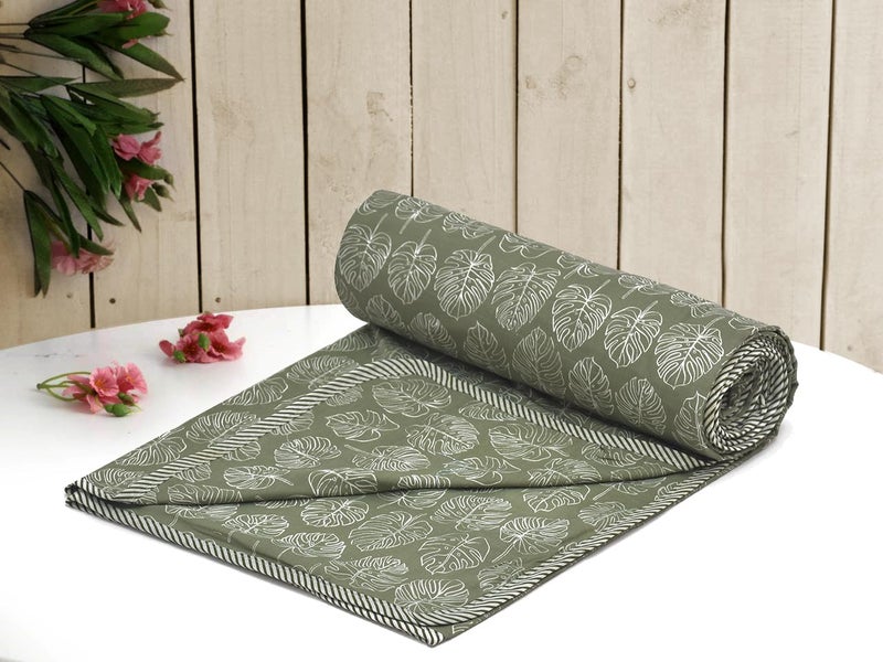 RUSTIC LINEN Super Soft Cotton Reversible Single Dohar 55X87InchesLahariya Fabric EdgingPiping DoharFlannel Dohar Throws for Single BedSoft Lightweight AC Summer Blanket - Image 1