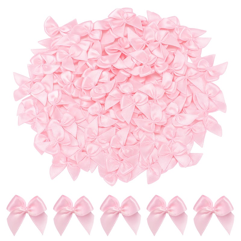 woric 240PCS Mini Pink Bows 1" Pink Satin Ribbon for Crafts Sewing Accessories Baby Showers Weddings Cards Invitations Cake DIY Hair Clothespins Easter Decoration - Image 1