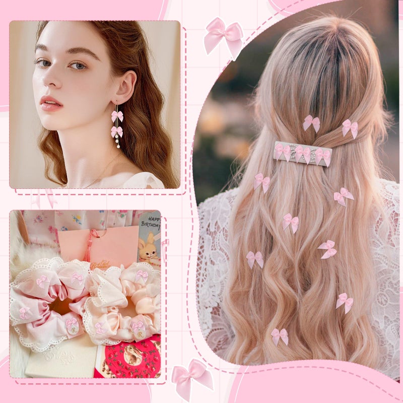 woric 240PCS Mini Pink Bows 1" Pink Satin Ribbon for Crafts Sewing Accessories Baby Showers Weddings Cards Invitations Cake DIY Hair Clothespins Easter Decoration - Image 5