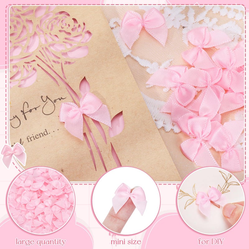 woric 240PCS Mini Pink Bows 1" Pink Satin Ribbon for Crafts Sewing Accessories Baby Showers Weddings Cards Invitations Cake DIY Hair Clothespins Easter Decoration - Image 3