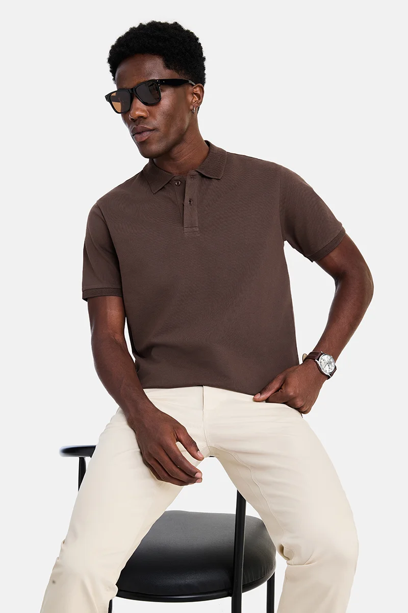 Dark Brown Solid Half Sleeve Regular Fit Casual T-Shirt
