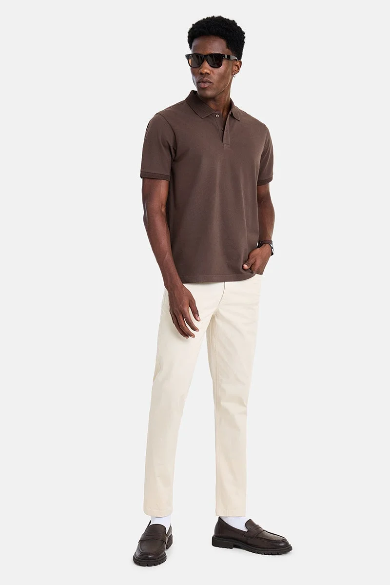 سنيتش Dark Brown Solid Half Sleeve Regular Fit Casual T-Shirt