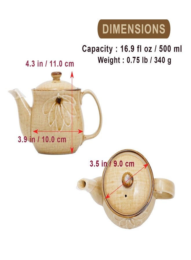 COTONOHA Mino Ware Japanese Teapot - Ceramic Tea Pot with Hand-Painted Floral Design and Stainless Steel Strainer, 500ml (16.9 fl oz), Retro Glaze Finish - Image 4