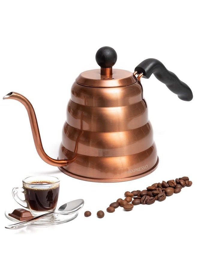 Mixpresso Gooseneck Pour Over Coffee Kettle, Barista Pour Control Design For Coffee & Tea High-Grade Stainless Steel 1.2 Liter (40 Oz) Drip Coffee Induction Cooker, Copper Stovetop Kettle - Image 1