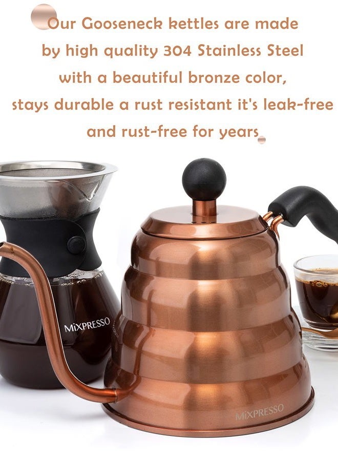Mixpresso Gooseneck Pour Over Coffee Kettle, Barista Pour Control Design For Coffee & Tea High-Grade Stainless Steel 1.2 Liter (40 Oz) Drip Coffee Induction Cooker, Copper Stovetop Kettle - Image 3