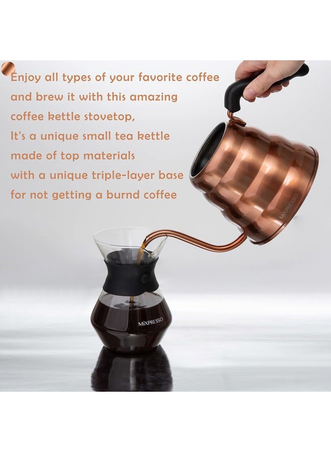 Mixpresso Gooseneck Pour Over Coffee Kettle, Barista Pour Control Design For Coffee & Tea High-Grade Stainless Steel 1.2 Liter (40 Oz) Drip Coffee Induction Cooker, Copper Stovetop Kettle - Image 4