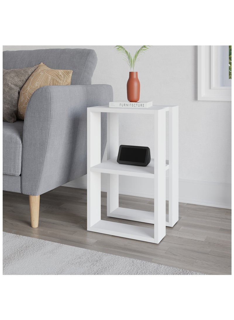 Mourah Home Lonie Modern Nightstand Bedside Table | Multi-Functional Side Table for Bedroom, Living Room| 2-Tier Table| 30x34x55cm, White - Image 1
