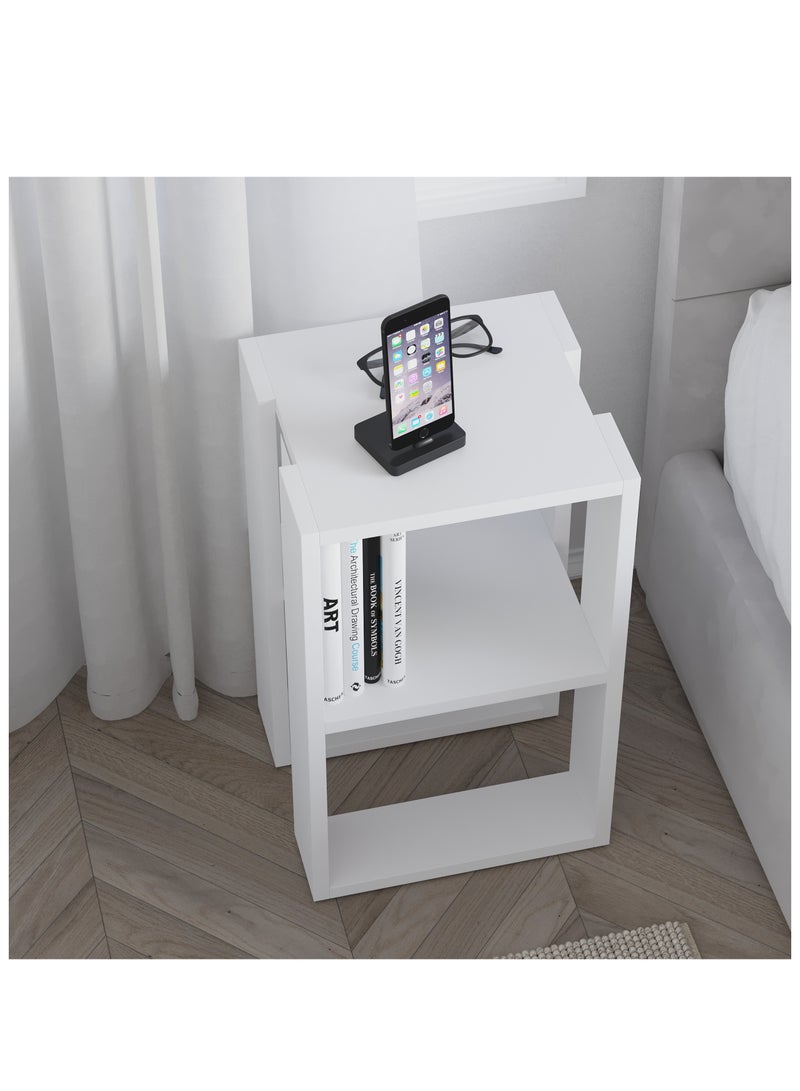 Mourah Home Lonie Modern Nightstand Bedside Table | Multi-Functional Side Table for Bedroom, Living Room| 2-Tier Table| 30x34x55cm, White - Image 2