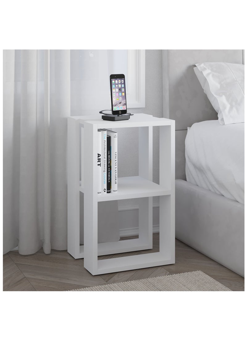 Mourah Home Lonie Modern Nightstand Bedside Table | Multi-Functional Side Table for Bedroom, Living Room| 2-Tier Table| 30x34x55cm, White - Image 3