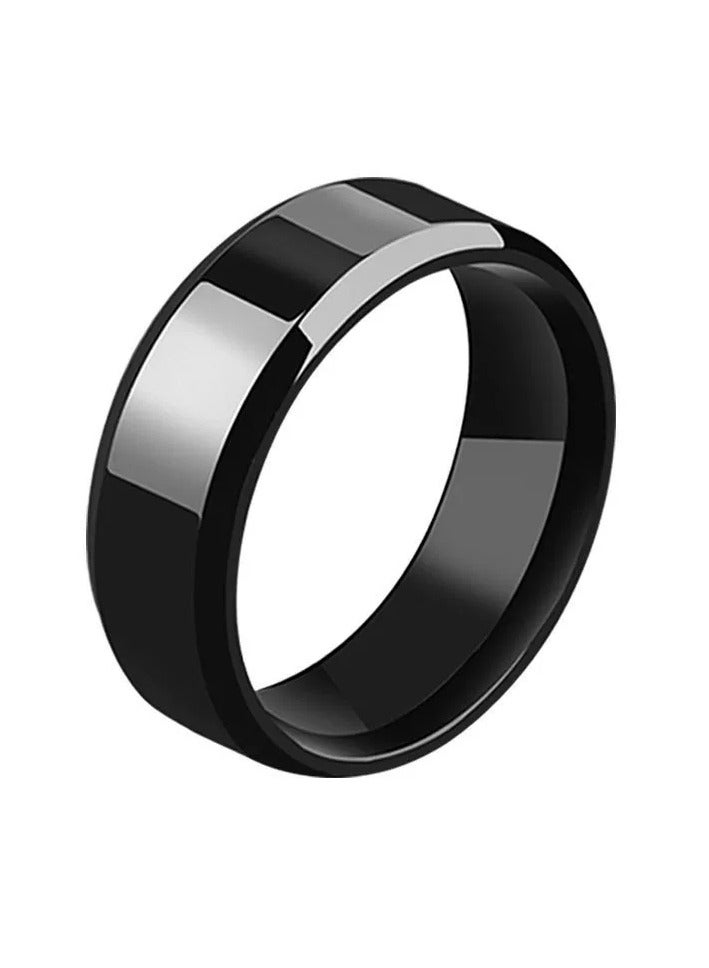 Premium Titanium Steel Ring – Beveled Edge, High-Polish Stainless Steel Mirror Finish Band （Black）  - Image 2