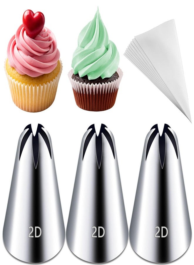 Hendiy 3pcs 2D Cake Piping Tips with 20 Piping Bags, Large Piping Nozzles Decorating Tips, Cake Baking Tools for Cookie Icing Cupcakes, Buttercream,Birthday Cake, Cupcake, DIY Art - Image 1