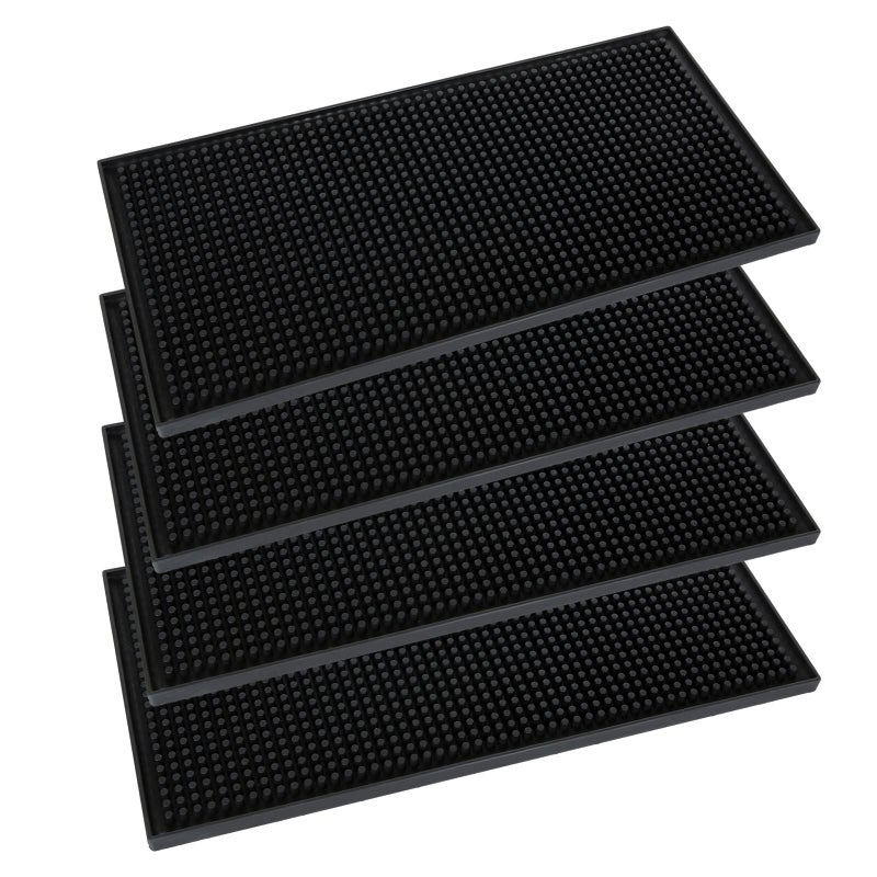 SENENQU 4pcs Bar Mats for Home Pub 12 x 6 Black Beer Mats NonSlip Rubber Bar Service Mats for Pub Kitchen Countertop Coffee Table