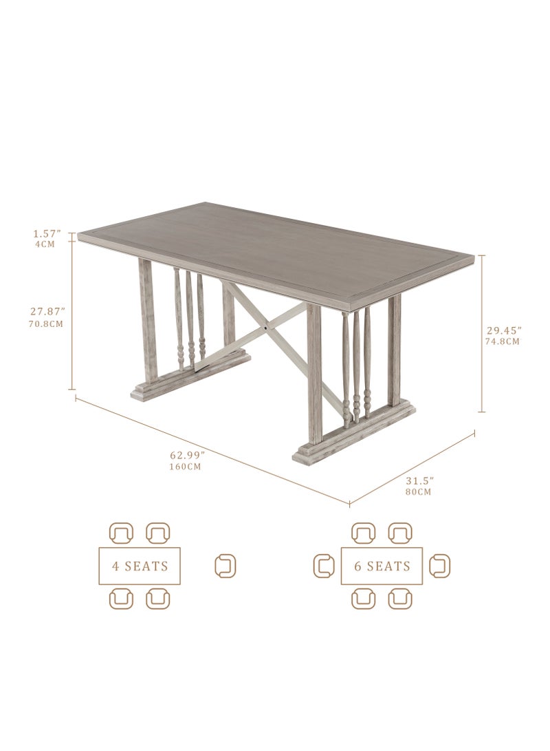 DOOHWAN 63 Inch Solid Wood Dining Table for 6 People, Large Rectangular Farmhouse Kitchen Table with Wood Legs, Rustic Design for Dining Room & Breakfast Nook - Image 2