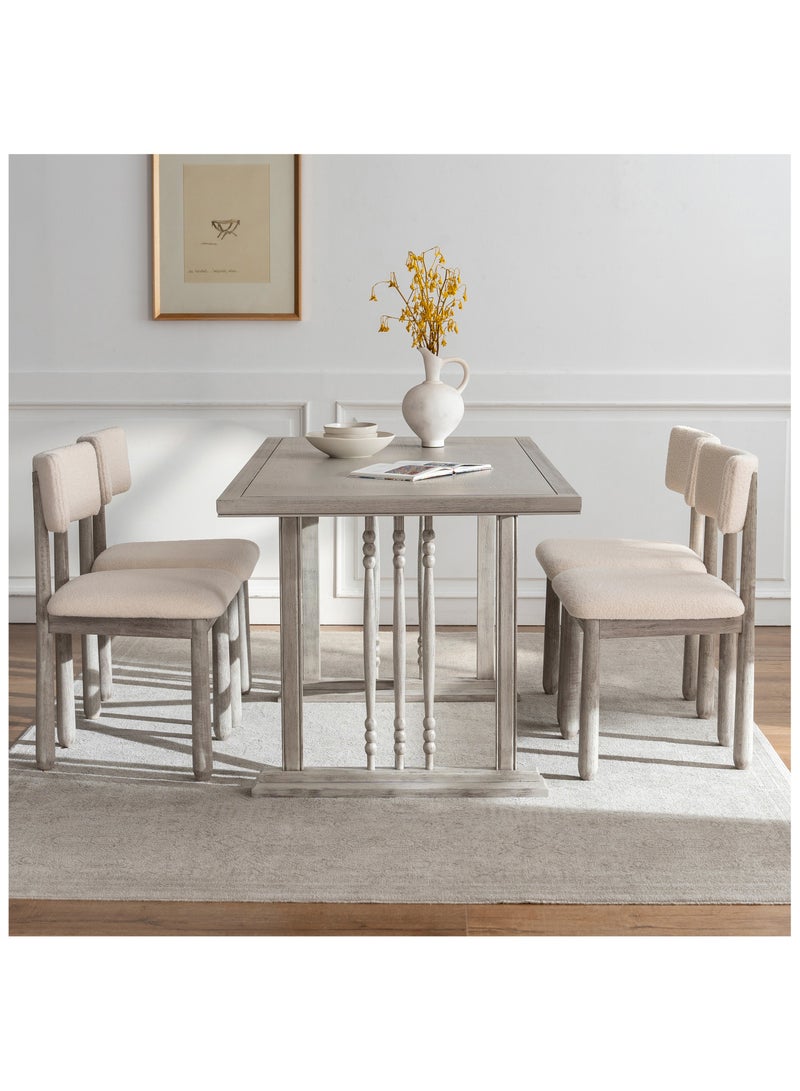 DOOHWAN 63 Inch Solid Wood Dining Table for 6 People, Large Rectangular Farmhouse Kitchen Table with Wood Legs, Rustic Design for Dining Room & Breakfast Nook - Image 5