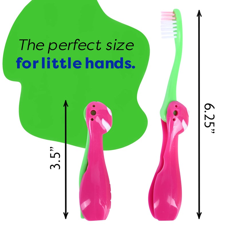 Lingito Kids' Soft Toddler Toothbrush, Gentle Bristles for Home, School, Camp, Sleepovers - Folding Handles for Tiny Hands (3 Pack) - Image 3