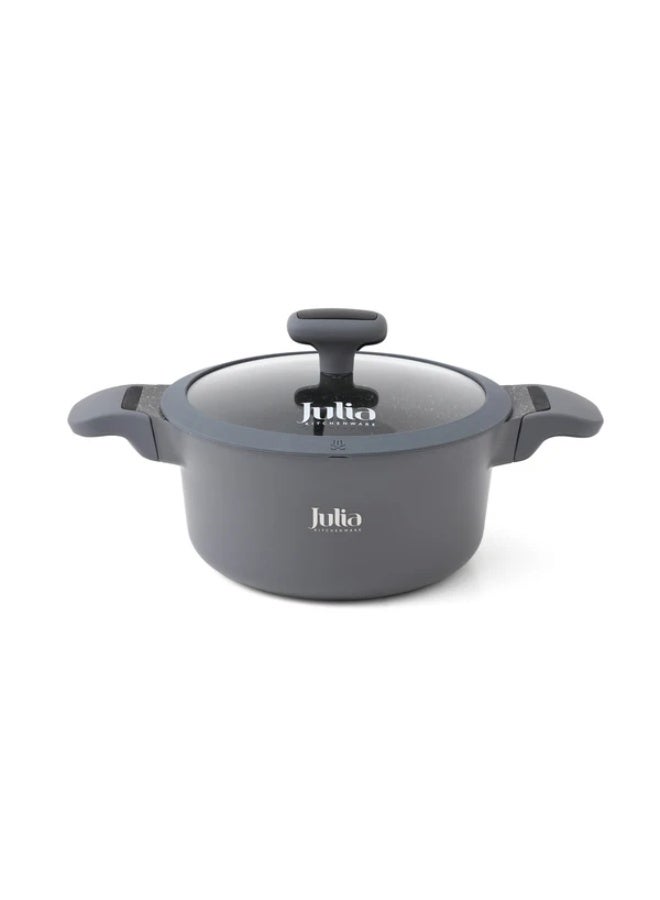 Julia Elite Edge Casserole 24cm with Lid - Grey - Black Granite Non-Stick - Induction Ready - Image 1