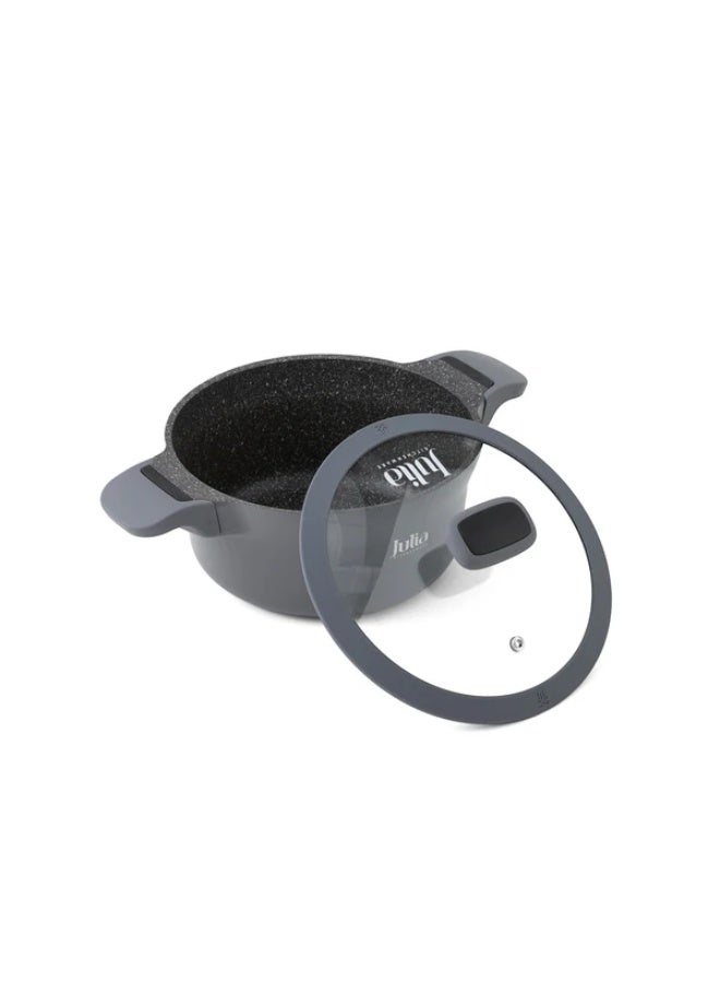 Julia Elite Edge Casserole 24cm with Lid - Grey - Black Granite Non-Stick - Induction Ready - Image 2