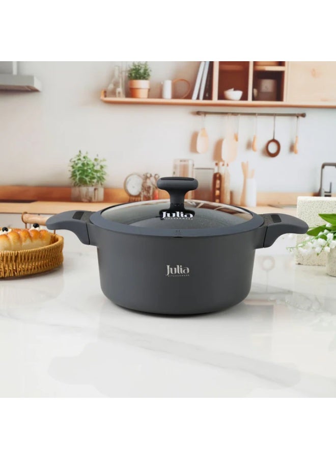 Julia Elite Edge Casserole 24cm with Lid - Grey - Black Granite Non-Stick - Induction Ready - Image 5