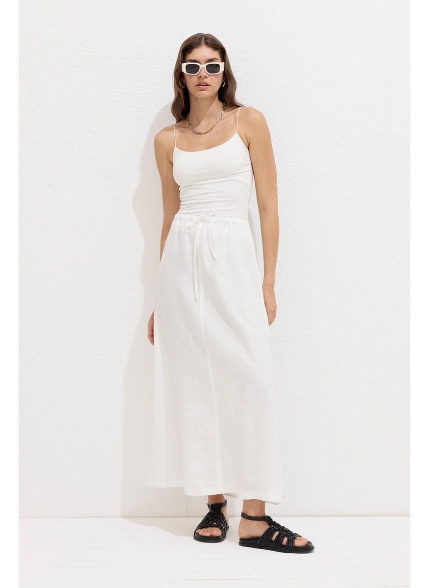 Manuka - Laced Linen Skirt Ecru - Image 1