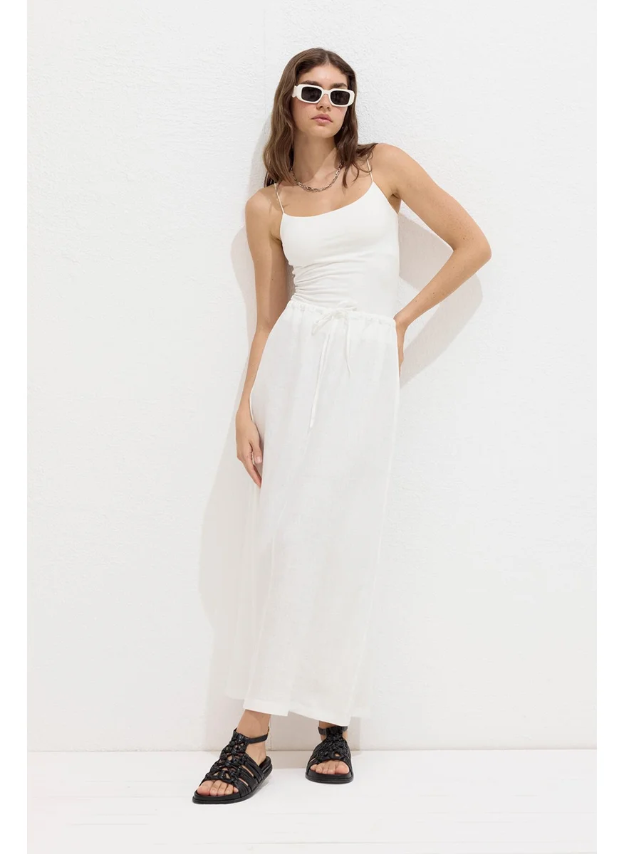 مانوكا Laced Linen Skirt Ecru