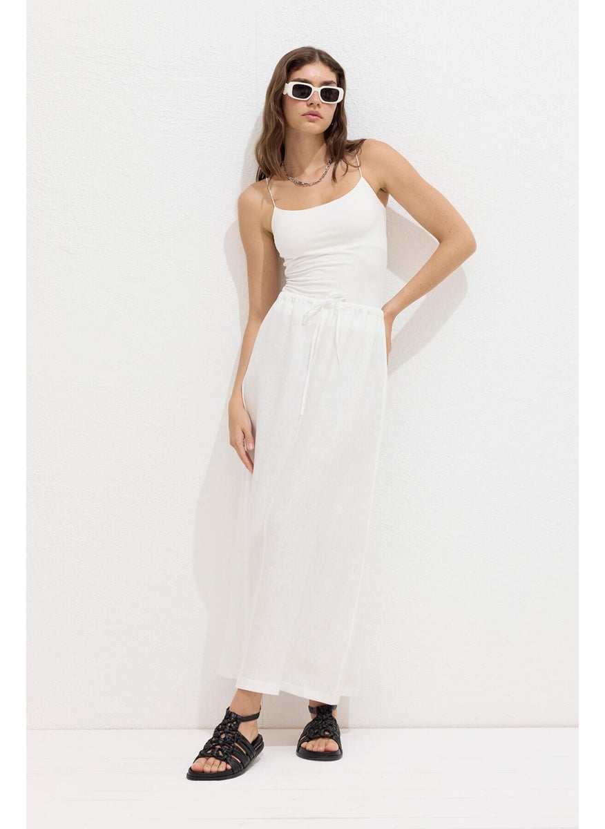 Manuka - Laced Linen Skirt Ecru - Image 1