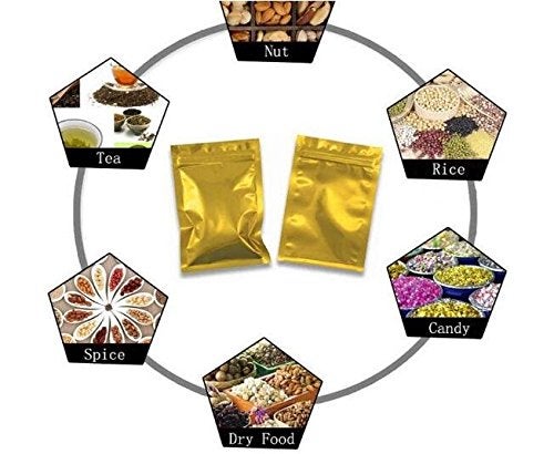 UPSTORE 100PCS 4in x 5in Self Sealing Mylar Foil Flat Bag Sample Zipper Pouch Food Snack Storage Coffee Bean Candy Tea Powder Seal Grip Wrapper Gift Basket Supplies Xmas Gift Bag (Gold)  - Image 4