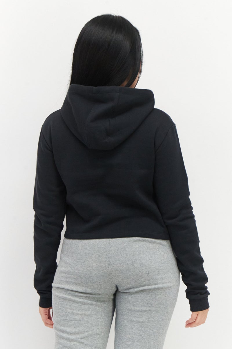 umbro Women Hooded Neck Graphic Printed Cropped Sweatshirt, Black - Image 3
