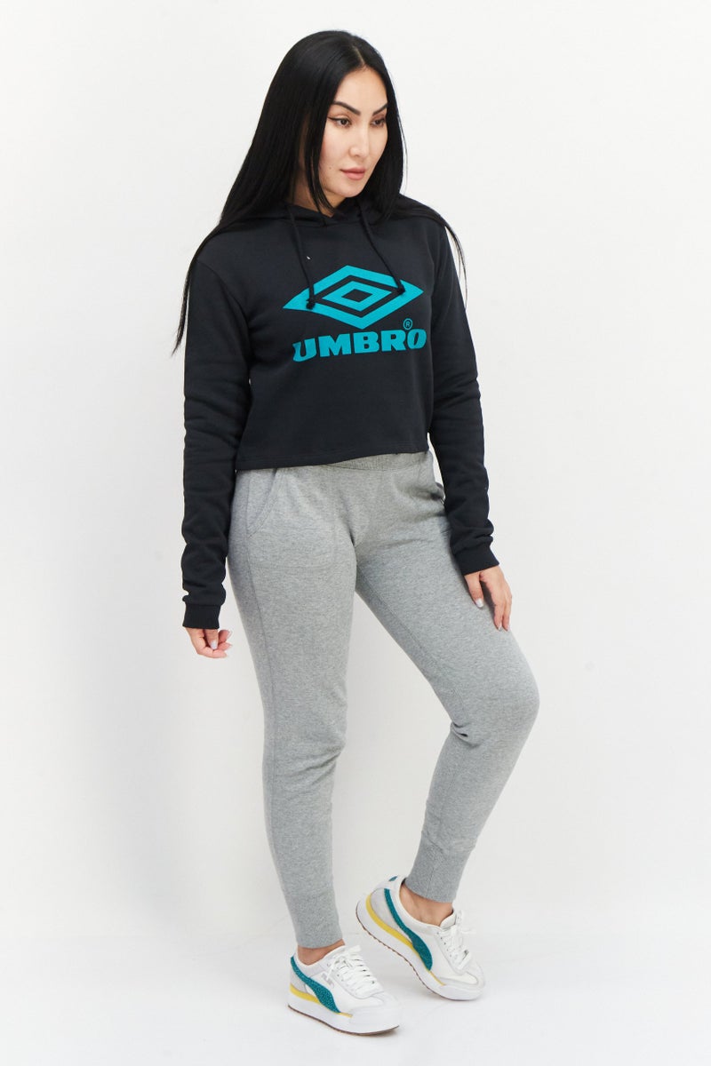 umbro Women Hooded Neck Graphic Printed Cropped Sweatshirt, Black - Image 4