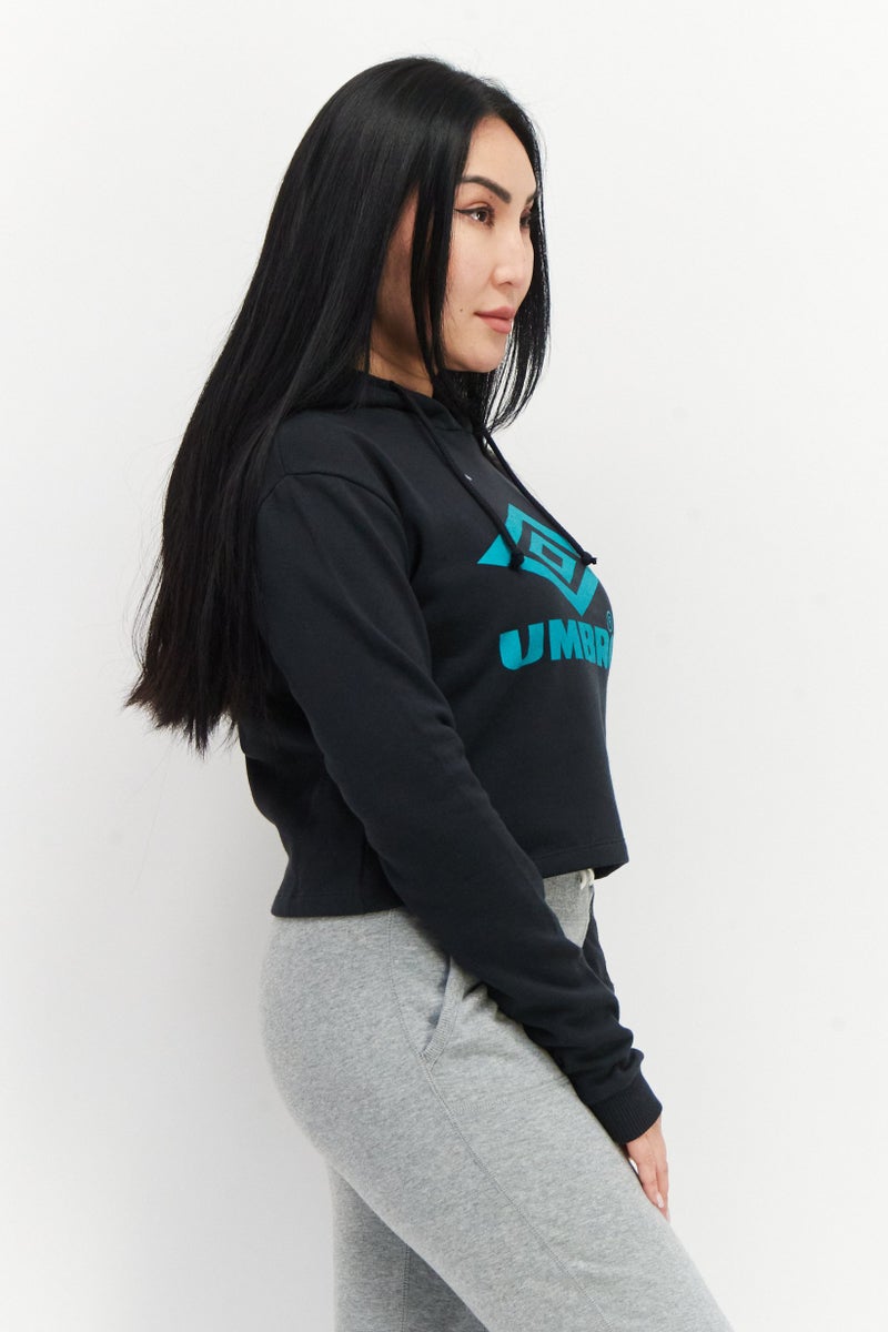 umbro Women Hooded Neck Graphic Printed Cropped Sweatshirt, Black - Image 2