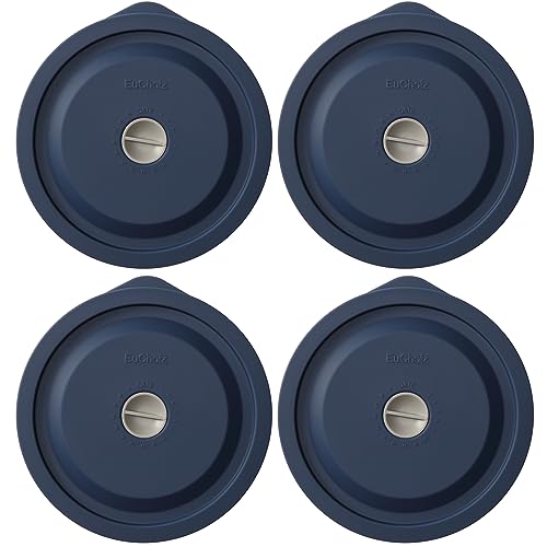 EuChoiz Replacement Lids for Pyrex 7201-PC 4 Cup, Silicone Round Storage Cover Lid for Anchor Hocking Glass Bowl 4 Pack with Date Mark Dark Blue - Image 1