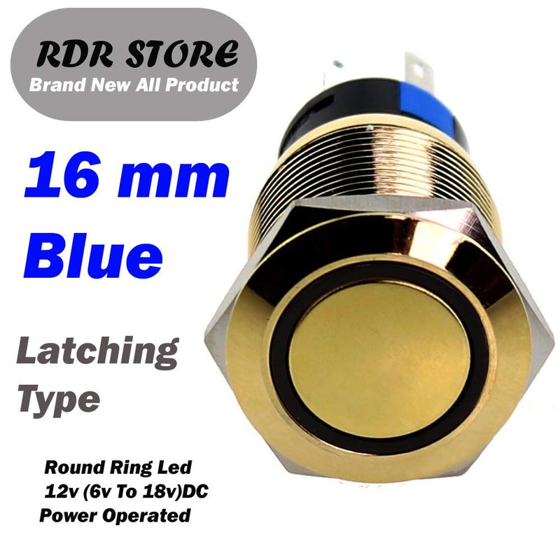 RDR زر ضغط من نوع التشغيل/الإيقاف بحجم متوسط من الفولاذ المقاوم للصدأ (16 مم، أزرق) - Image 2