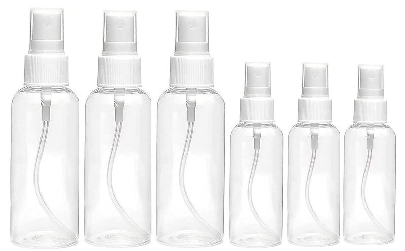 mastBus 3pcs 50ml 3pcs 100ml Refillable Spray Empty Bottle for Home Office Car Travel Cleaning White Fine Mist Transparent - Image 1