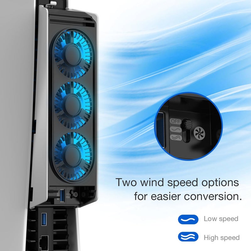 MEQI PS5 Cooling Fan, MEQI PS5 Accessories Upgraded Quiet Cooler Fan with LED Light & USB 3.0 Hubs, Efficient Cooling Station for PlayStation 5 Disc/Digital Edition - Image 5