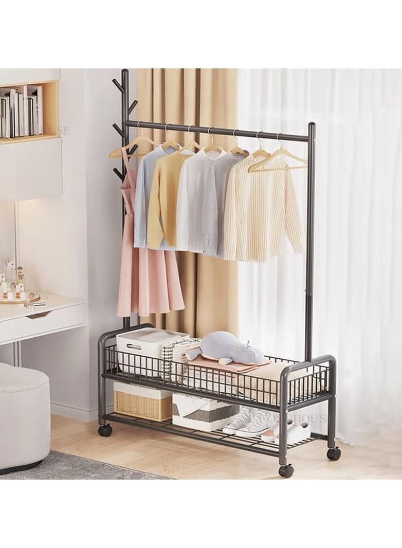 DubaiGallery Clothes Rack Clothing Rack Garment Rack Rolling Organizer with Wheels Bottom Shelves Double Tiers for Multipurpose - Image 1