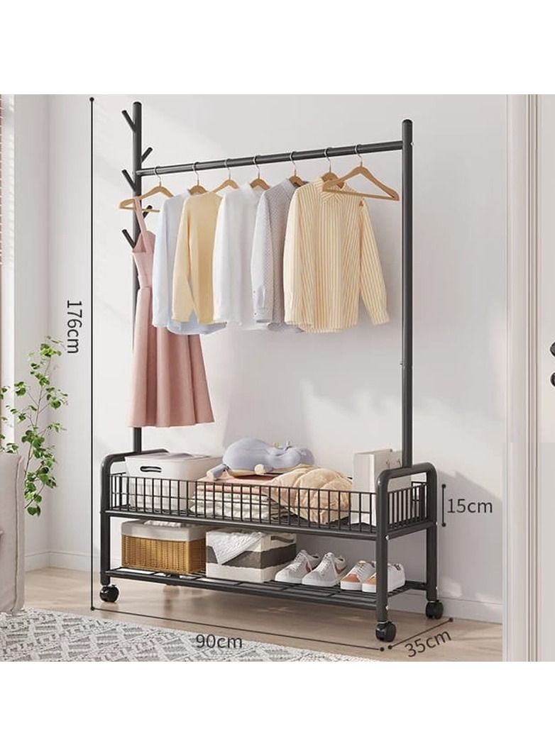DubaiGallery Clothes Rack Clothing Rack Garment Rack Rolling Organizer with Wheels Bottom Shelves Double Tiers for Multipurpose - Image 3