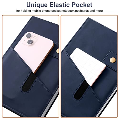 Mousbull A5 Leather Journal Notebook with Pen, 200 Pages Hardcover Journal with Pocket, 100gsm Thick Lined Paper Daily Diary for Men and Women, Great Gift for Business School Travel Personal - Navy Blue - Image 2