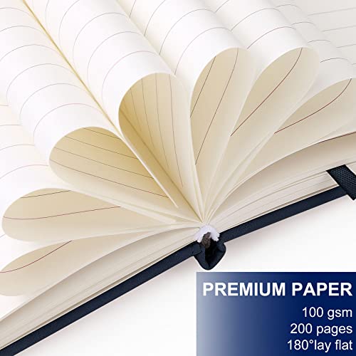 Mousbull A5 Leather Journal Notebook with Pen, 200 Pages Hardcover Journal with Pocket, 100gsm Thick Lined Paper Daily Diary for Men and Women, Great Gift for Business School Travel Personal - Navy Blue - Image 4