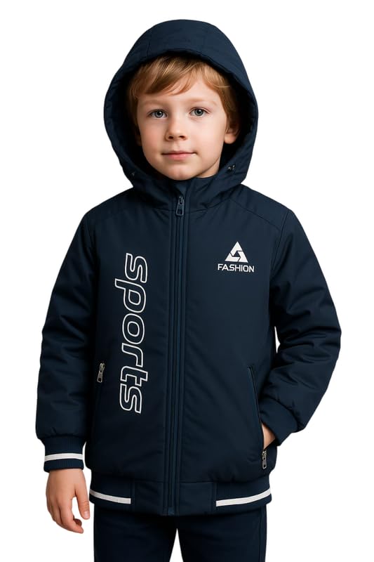 Krystle Kids Woolen Winter Jacket for Boys – Warm Hooded Coat with Zip Closure (Blue,5-6 Years) - Image 1
